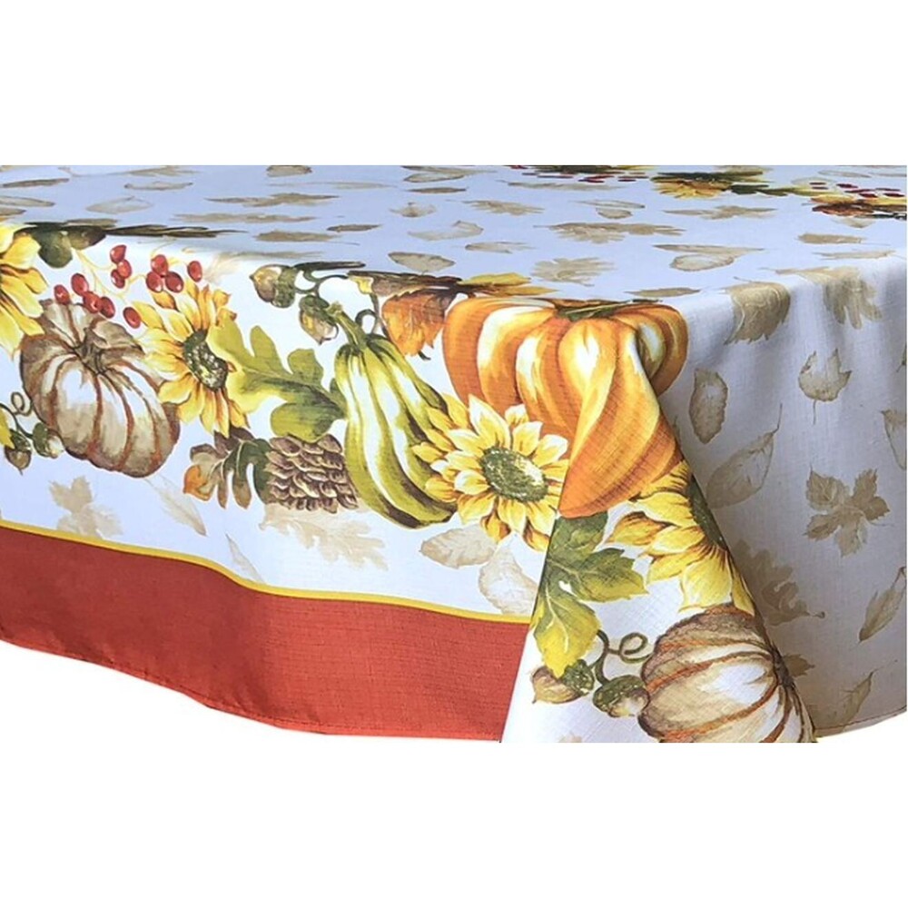 Fabric Tablecloth, 60"x84" Oval, BRILLIANT AUTUMN SUNFLOWERS & PUMPKINS #2,NB